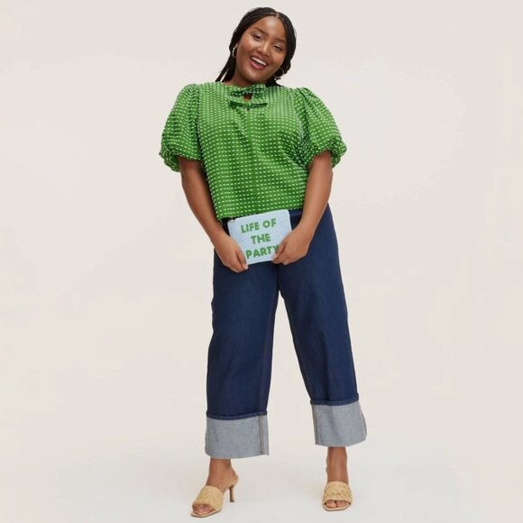 NWT Kate Spade New York x Target Textured Polka Dot Puff Short Sleeve Top Blouse - Picture 4 of 7